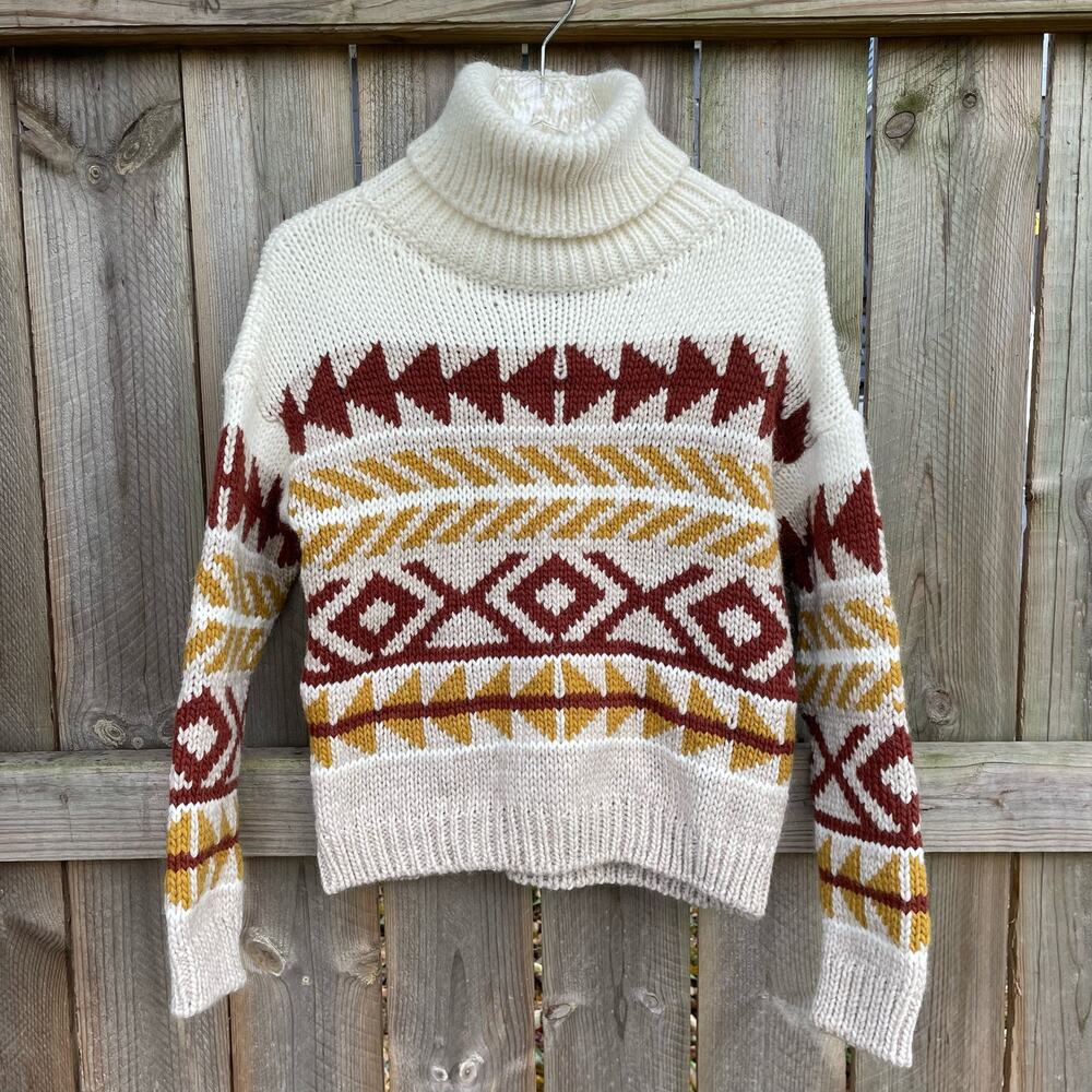 Elsamanda Sweater Turtleneck Small Southwestern Aztec Ivory‎ NWT Winter Warm